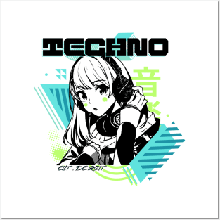 TECHNO  - Y2K Anime (black/lime/teal) Posters and Art